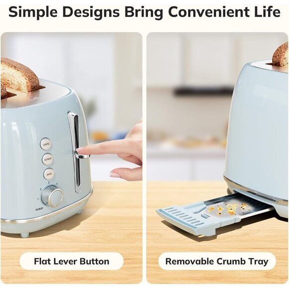 2 Slice Stainless Dark blue Steel Toaster Retro with 6 Bread Shade Settings - Picture 5 of 6